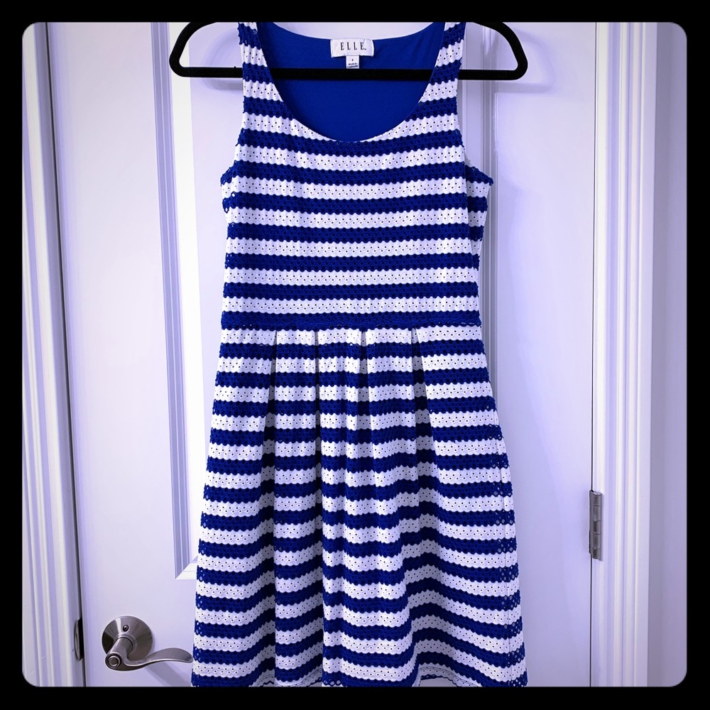 Elle Blue/White Striped Eyelet Dress